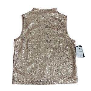Melrose & Market Rose Gold Mesh Sequin Mock Neck Sleeveless Top Small NWT